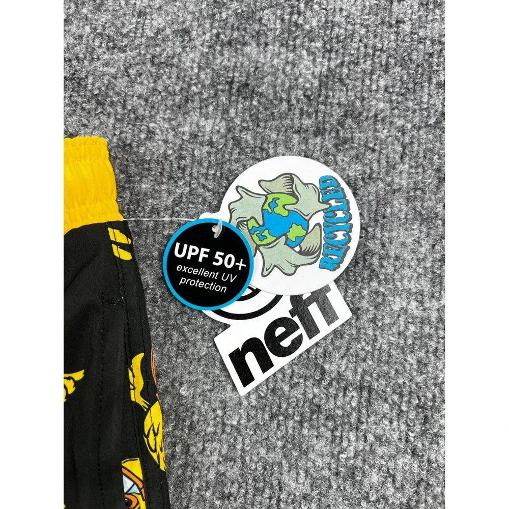 Neff Mens Duck Print Swim Trunks Black Yellow UPF 50+ Board Shorts XXL New